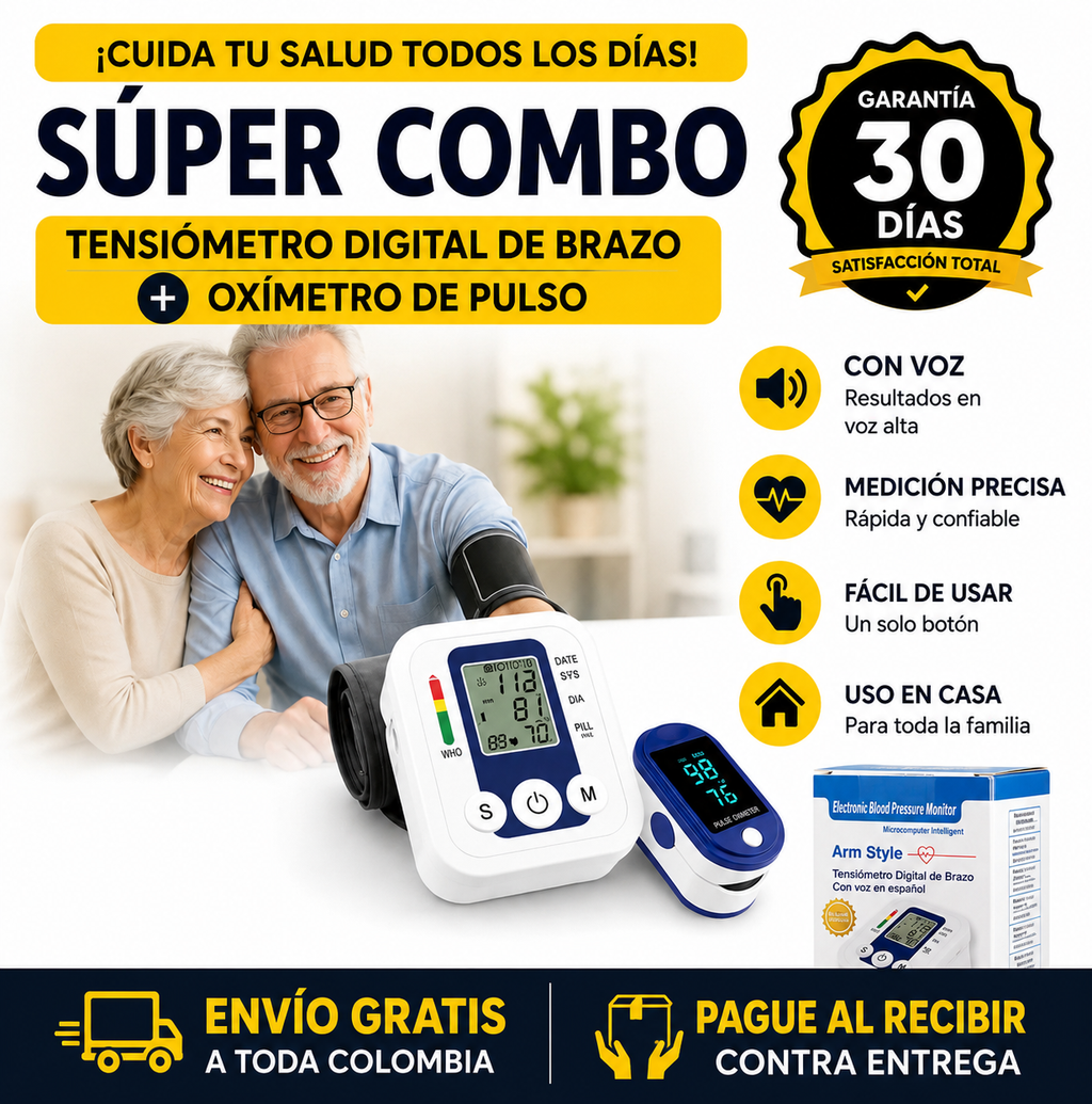 Controla Tu Presión y Oxígeno en Segundos Desde Casa Monitoreo rápido, preciso y fácil para toda la familia.